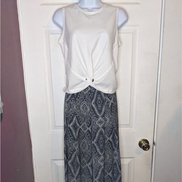 H&M Conscious Blue & Tan Boho Bollywood Tribal Hippie Batik Print Palazzo Pants - Picture 4 of 13